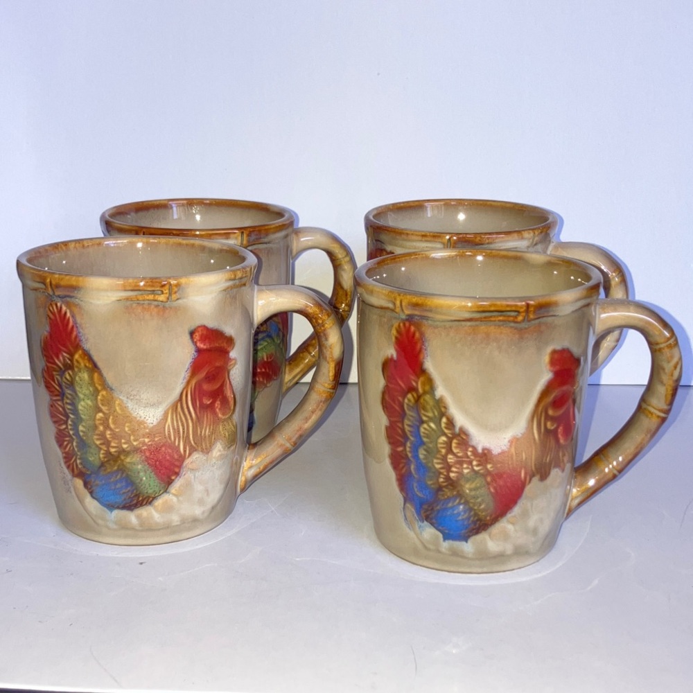 Otagiri Rooster -‎ Hen  Mugs - Brown and Multicolor - Set of 4